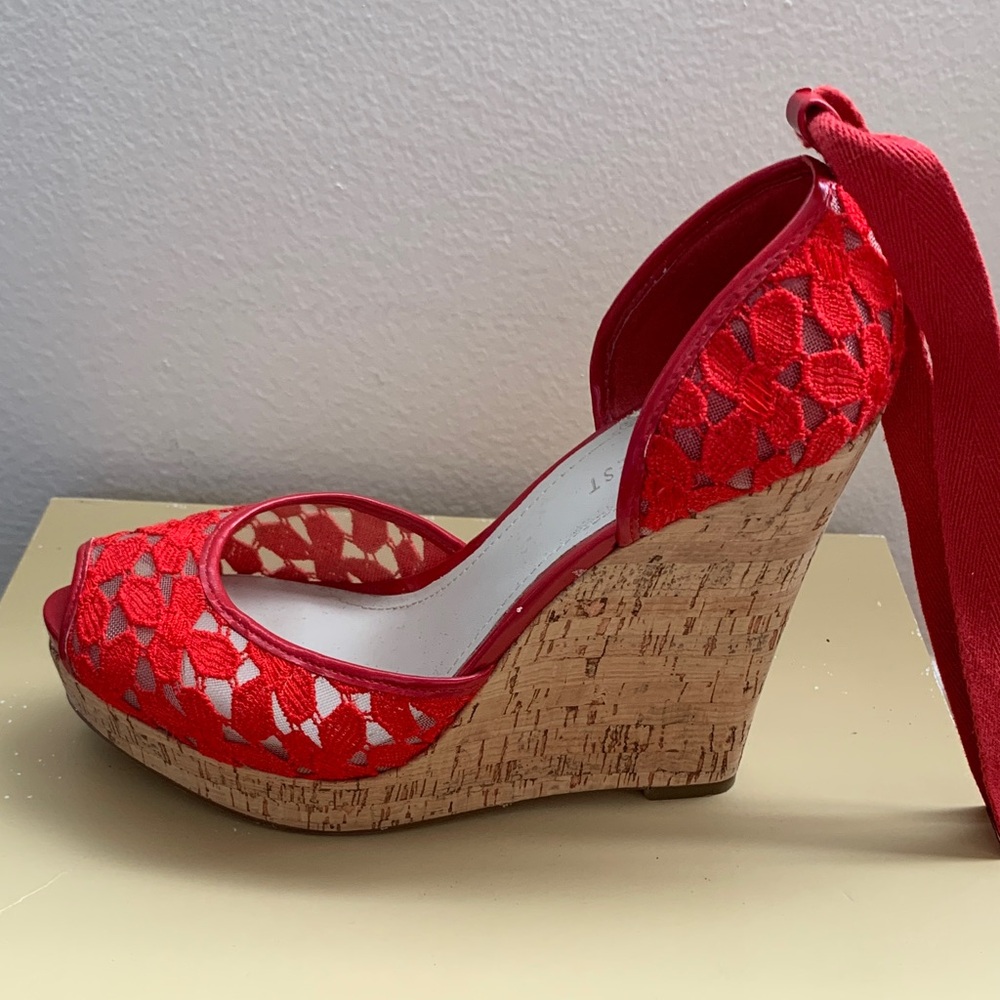 Nine West Red Lace Up Wedge Sandals